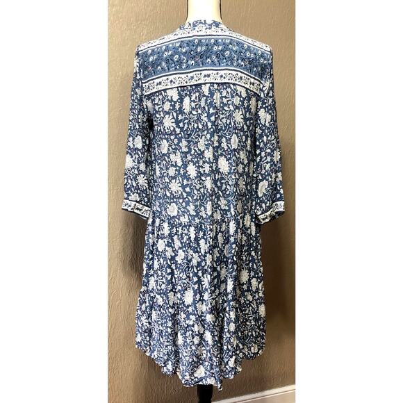 H & M L.O.O.G Women's Floral Flowy Oversized Dress Boho Bohemian Prairie Blue 8 - Picture 2 of 10
